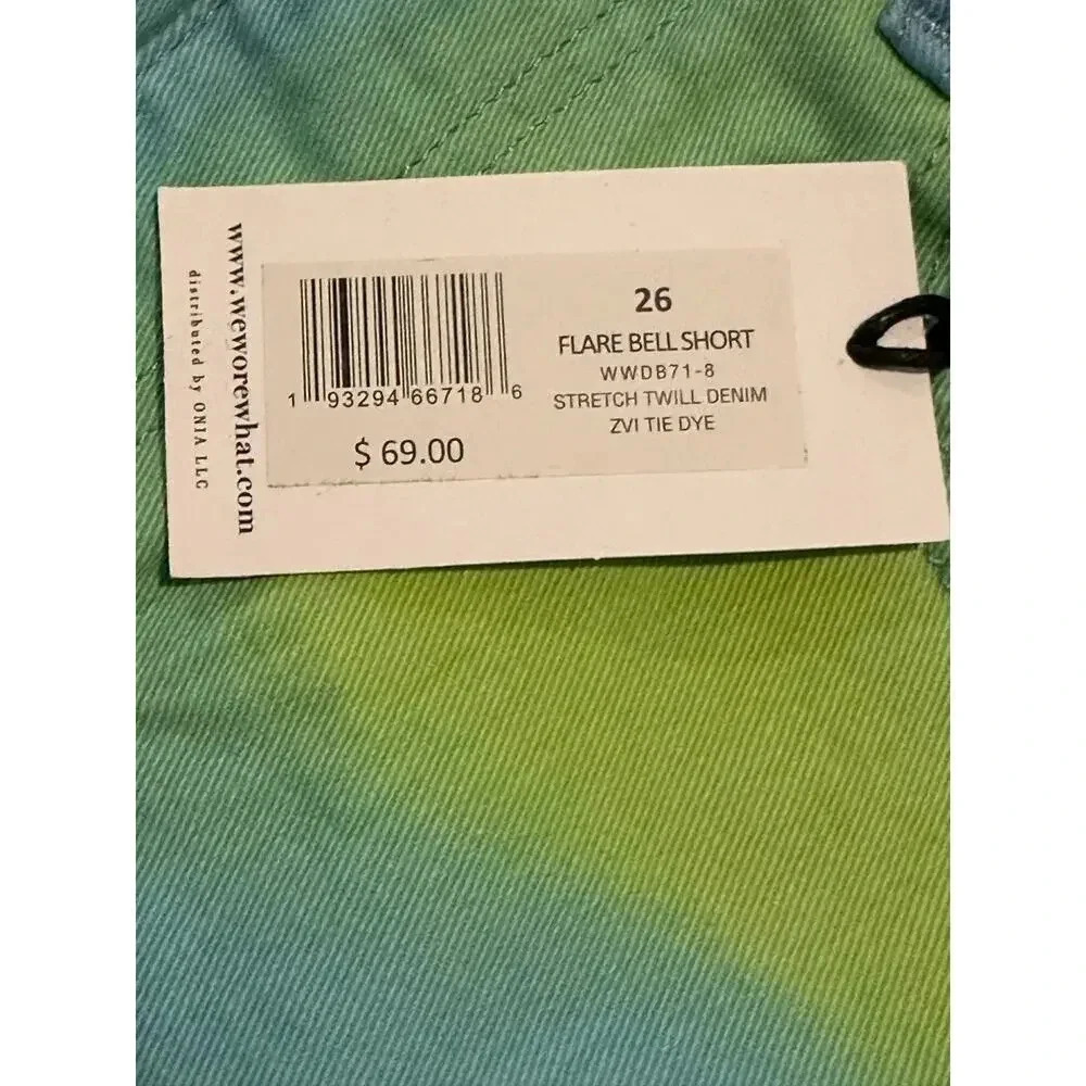 NWT WEWOREWHAT Flare Stretch Twill Denim Bell Short In Tie Dye - Picture 4 of 7